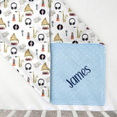 Lofaris White Repeat Musical Record Player Minky Baby Blanket